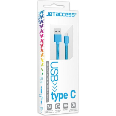 Кабель USB - Type-C, 1.0м, QC3.0, Jet.A [JA-DC31 Blue] в оплетке, синий