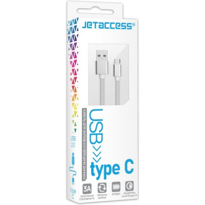 Кабель USB - Type-C, 2.0м, 2А QC3.0, Jet.A [JA-DC32 White] в оплетке, белый