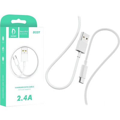Кабель USB - Type-C, 1.0м, 2.4А, DENMEN D22T, TPE, белый