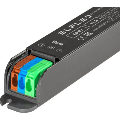 Блок питания 12V  60W, IP20, металл решетка с клеммами, 178х26х22, 3г, ELF [ELFLED-12060BEwag-JH]
