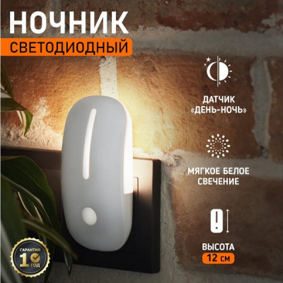 Светильник ночник LED 2.5W, в розетку, датчик день-ночь, PROconnect [75-0308]