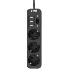 Сетевой фильтр  4м, 3 розетки +3xUSB, 10А/2200Вт, 3x0.75, Perfeo 