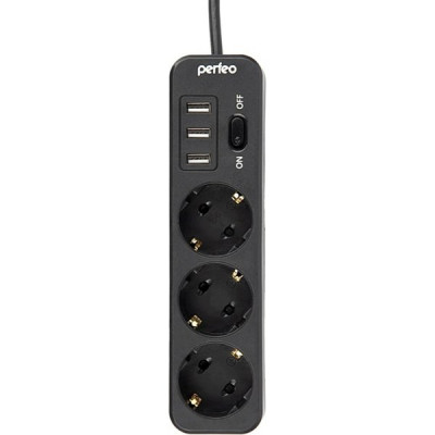 Сетевой фильтр  4м, 3 розетки +3xUSB, 10А/2200Вт, 3x0.75, Perfeo 