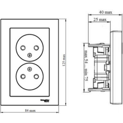 Розетка с/у 2x2P 16A, IP20, в сборе, Schneider Electric ATLASDESIGN [ATN000120] белый
