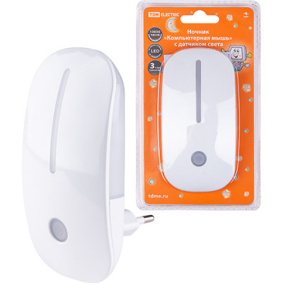 Светильник ночник LED 0.5W, в розетку, датчик света, 