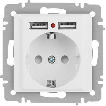 Розетка с/у 2P+E 16А со шторками +2xUSB, Intro Accent [6-410-01М] белый матовый