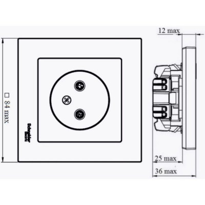 Розетка с/у 2P 16A, IP20, в сборе, Schneider Electric ATLASDESIGN [ATN000340] алюминий