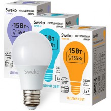 Лампа LED E27/A60 груша, 15W, 4000K, 1400Лм, Sweko [42LED-A60-15W-230-4000K-E27-P]