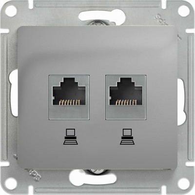 Розетка с/у компьютерная 2xRJ45, IP20, Schneider Electric Glossa [GSL000385KK] алюминий