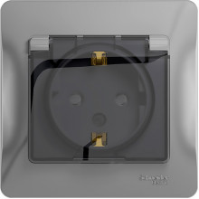 Розетка с/у 2P+E 16А, IP44, с крышкой/шторками, Schneider Electric Glossa [GSL000348] алюминий