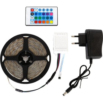 Комплект лента LED 12В IP44 SMD2835 60/м, R+G+B, 6Вт/м, 5м, адаптер+пульт, GLANZEN [LSL-0025-05-RGB]