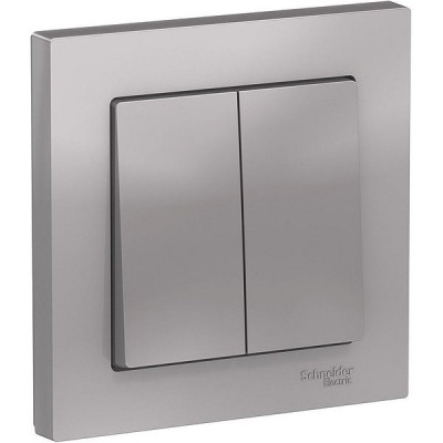Выключатель с/у 2-кл 10А, IP20, в сборе, Schneider Electric ATLASDESIGN [ATN000352] алюминий