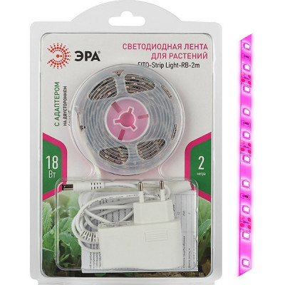 Лента LED ФИТО 12В IP65 SMD2835 22,6мкмоль/с 120/м 18Вт/м, 2м + адаптер ЭРА [FITO-Strip Light-RB-2m]