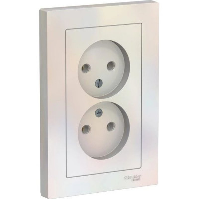 Розетка с/у 2x2P 16A, IP20, в сборе, Schneider Electric ATLASDESIGN [ATN000420] жемчуг