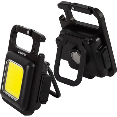 Фонарь рабочий 6W COB, 500Лм, 3 режима, карабин, USB 500mAh, IP44, GLANZEN [UFL-0500-06]