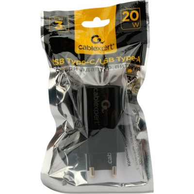 Зарядное устройство Cablexpert, USB+Type-C, QC3.0+PD20W [MP3A-PC-47] черный