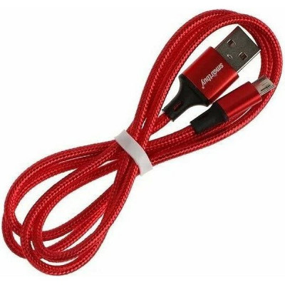 Кабель USB - microUSB, 1.0м, 3А, SmartBuy [iK-12-S14rb] красный/черный