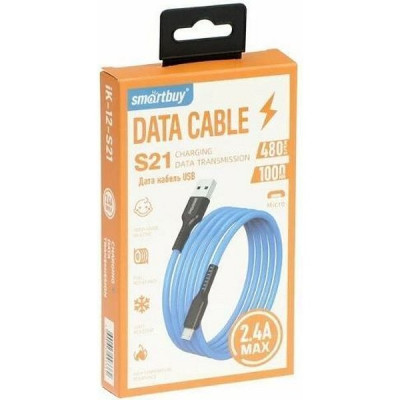 Кабель USB - microUSB, 1.0м, 2.4A, SmartBuy [iK-12-S21bb] синий