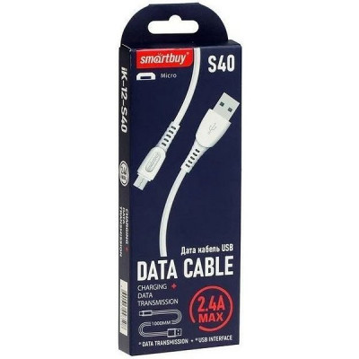 Кабель USB - microUSB, 1.0м, 2.4A, SmartBuy [iK-12-S40w] белый
