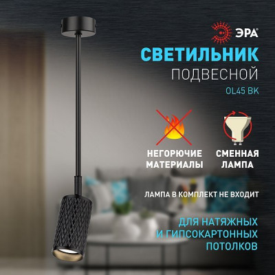 Светильник спотовый 1*GU10, IP20, 55*425, тип. подвес, ЭРА [OL45 BK] черный