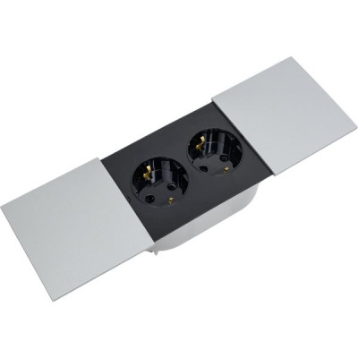 Розетка с/у 2x2P+Е 16A, IP20, со штор. сдвиж.крышки, Schneider Electric ATLASDESIGN [ATN000328] алюм