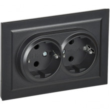 Розетка с/у 2x2P+Е 16A, IP20, в сборе, IEK BRITE [BR-R21-16-K02-F] черный