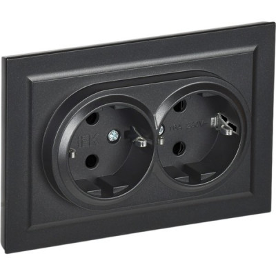 Розетка с/у 2x2P+Е 16A, IP20, в сборе, IEK BRITE [BR-R21-16-K02-F] черный
