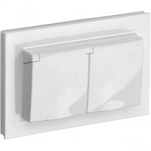 Розетка с/у 2x2P+E 16A, IP20, в сборе, со шторками и крышкой, IEK BRITE [BR-R26-16-44-K01-F] белый