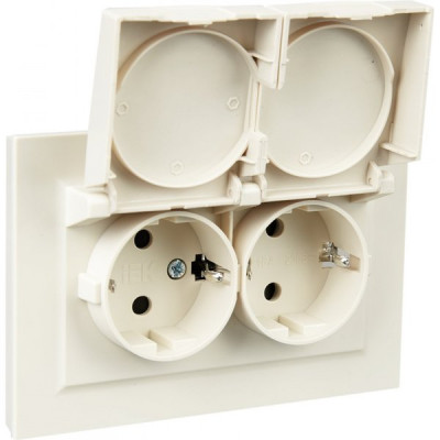 Розетка с/у 2x2P+E 16A, IP20, в сборе, со шторками и крышкой, IEK BRITE [BR-R26-16-44-K01-F] белый