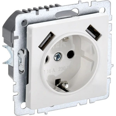 Розетка с/у 2P+E+2xUSB 16A, IP20, IEK BRITE [BR-R14-16-U21-D21-K01] белый