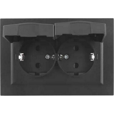 Розетка с/у 2x2P+E 16A, IP20, в сборе, со шторками и крышкой, IEK BRITE [BR-R26-16-44-K02-F] черный