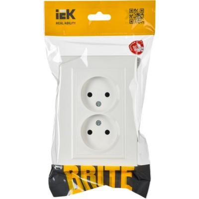 Розетка с/у 2x2P 16A, IP20, в сборе, IEK BRITE [BR-R20-10-K01-F] белый