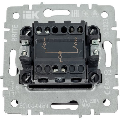 Выключатель с/у 2-кл 10А, IP20, IEK BRITE [BR-V20-0-10-K02] черный