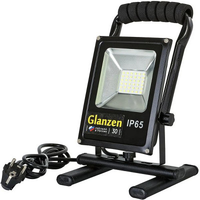 Прожектор LED  30W, 6500K, IP65, SMD, 2500Лм, переносной, шнур 1,5м, GLANZEN [FAD-0015-30]