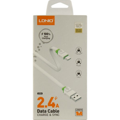 Кабель USB - Type-C, 1.0м, 2.4А, LDNIO LS34 [LD_B4508] медь, 86 жил, PVC , белый