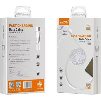 Кабель USB - microUSB, 2.0м, 2.1А, LDNIO LS552 [LD_C3830] медь, 86 жил, ПВХ, плоский, белый