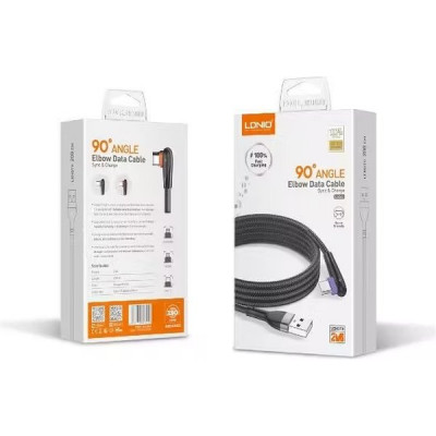 Кабель USB - microUSB, 2.0м, 2.4А, LDNIO LS562 [LD_C3803] медь, 86 жил, угловой коннектор, нейлон
