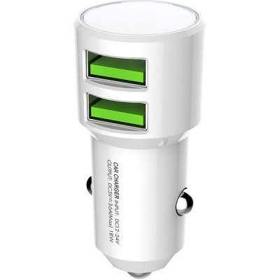 Зарядное устройство автомобильное LDNIO, 2xUSB Auto-ID, max 18W, кабель Micro [C309] белый