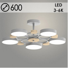 Люстра LED  90W, ПДУ 3000-6000K, пластик, 600*600*180, Росток [XI3213/5 GRAY+WOOD] серый/дерево