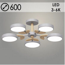 Люстра LED  90W, 3000-6000K, пластик, 600*600*170, Росток [XI3229/5 GRAY+WOOD] серый/дерево
