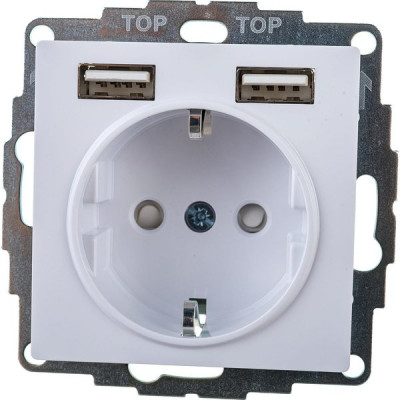 Розетка с/у 2P+E 16A + 2xUSB 2.4А/2х1.2А, IP20, Schneider Electric ATLASDESIGN [ATN000130] белый