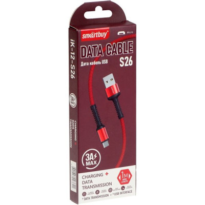Кабель USB - microUSB, 1.0м, 3A, SmartBuy [iK-12-S26br] красный