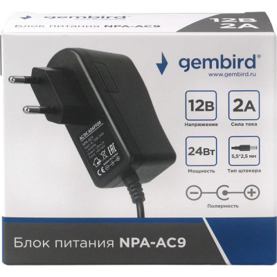 Адаптер питания 12V  24W, 2A, пластик, штекер 5.5*2.5мм, Gembird [NPA-AC9]