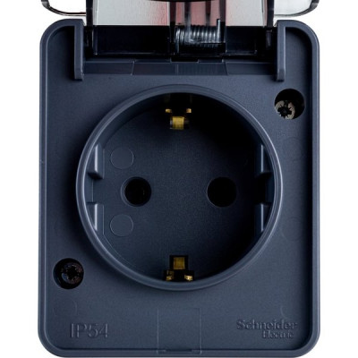 Розетка о/у 2P+E 16A, IP54, со шторками, Schneider Electric ATLASDESIGN PROFI [ATN544045] антрацит