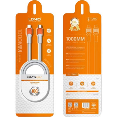 Кабель Type-C - Type-C, 1.0м, 100Вт, LDNIO LC601C [LD_B4575] медь, силиконовая оплетка, Gray&Orange