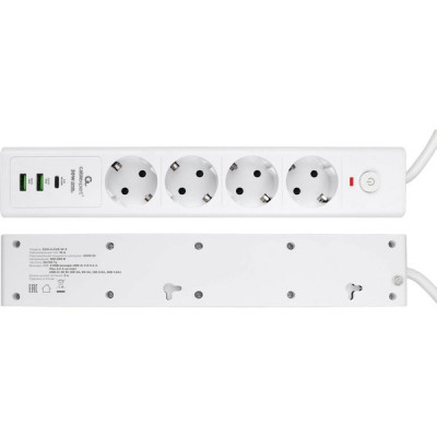 Сетевой фильтр  2м, 4 розетки, 16А/3500Вт, 3x1.5, 3хUSB, Cablexpert Exnovo [EXN-4-CU2-W-2] белый