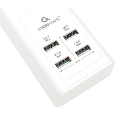 Сетевой фильтр  2м, 4 розетки, 16А/3500Вт, 3x1.5, 4хUSB, Cablexpert Exnovo [EXN-4-U4-W-2] белый