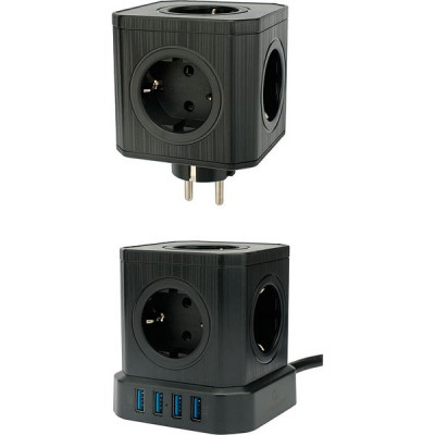 Сетевой фильтр  2м, 4 розетки, 10А/2500Вт, 3x0.75, 3хUSB, Cablexpert Tower [TWR-4-U3-B-2] черный