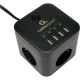 Сетевой фильтр  1.5м, 3 розетки, 10А/2500Вт, 3x0.75, 4хUSB, Cablexpert Cube [CUBE-3-U4-B-1.5] черный