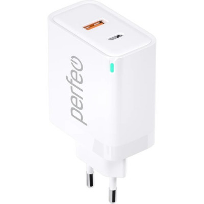 Зарядное устройство Perfeo, PD, с разъемом USB+Type-C, GaN, 45W [I4654] белый